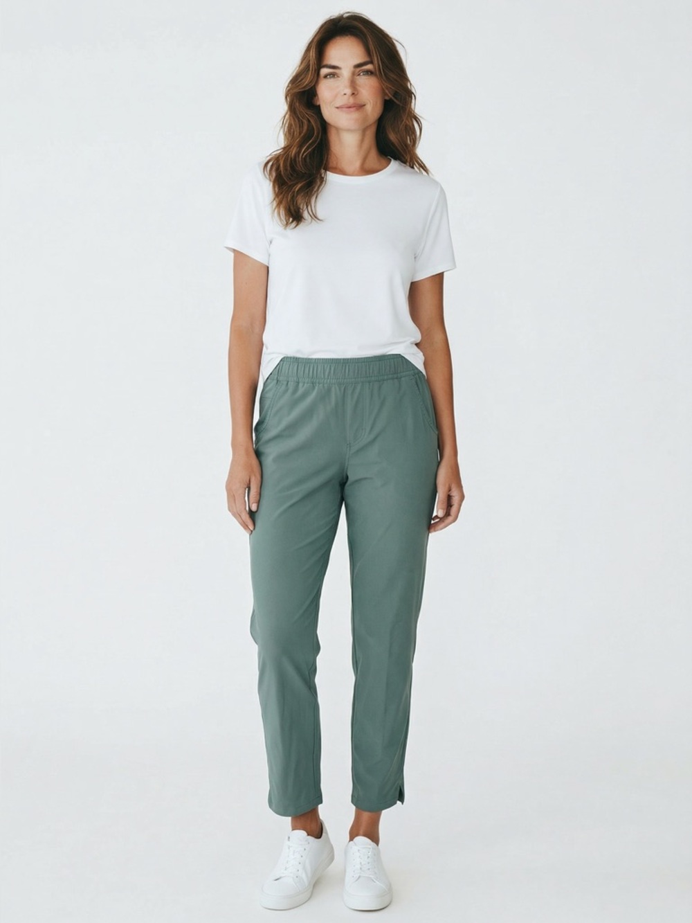 Eddie Bauer Women's Traveler Pants Large Green Pull On Stretch Lightweight